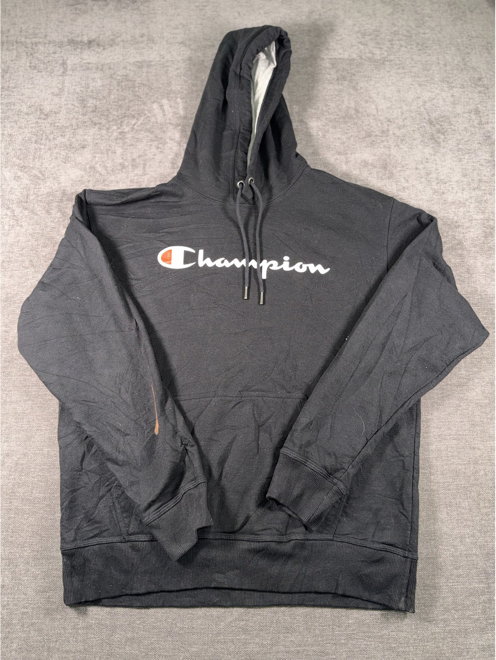 Champion Black Pullover Hoodie with Logo, Large
